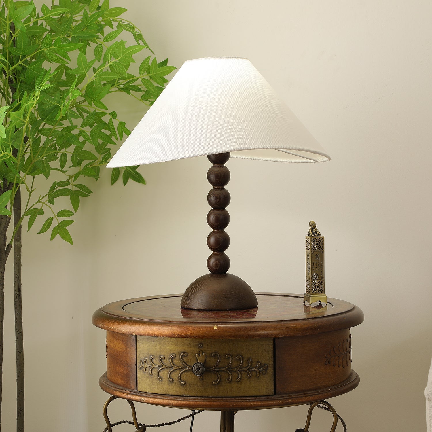 Lennox Wood & Fabric Elegant Table Lamp-Neutral Decor