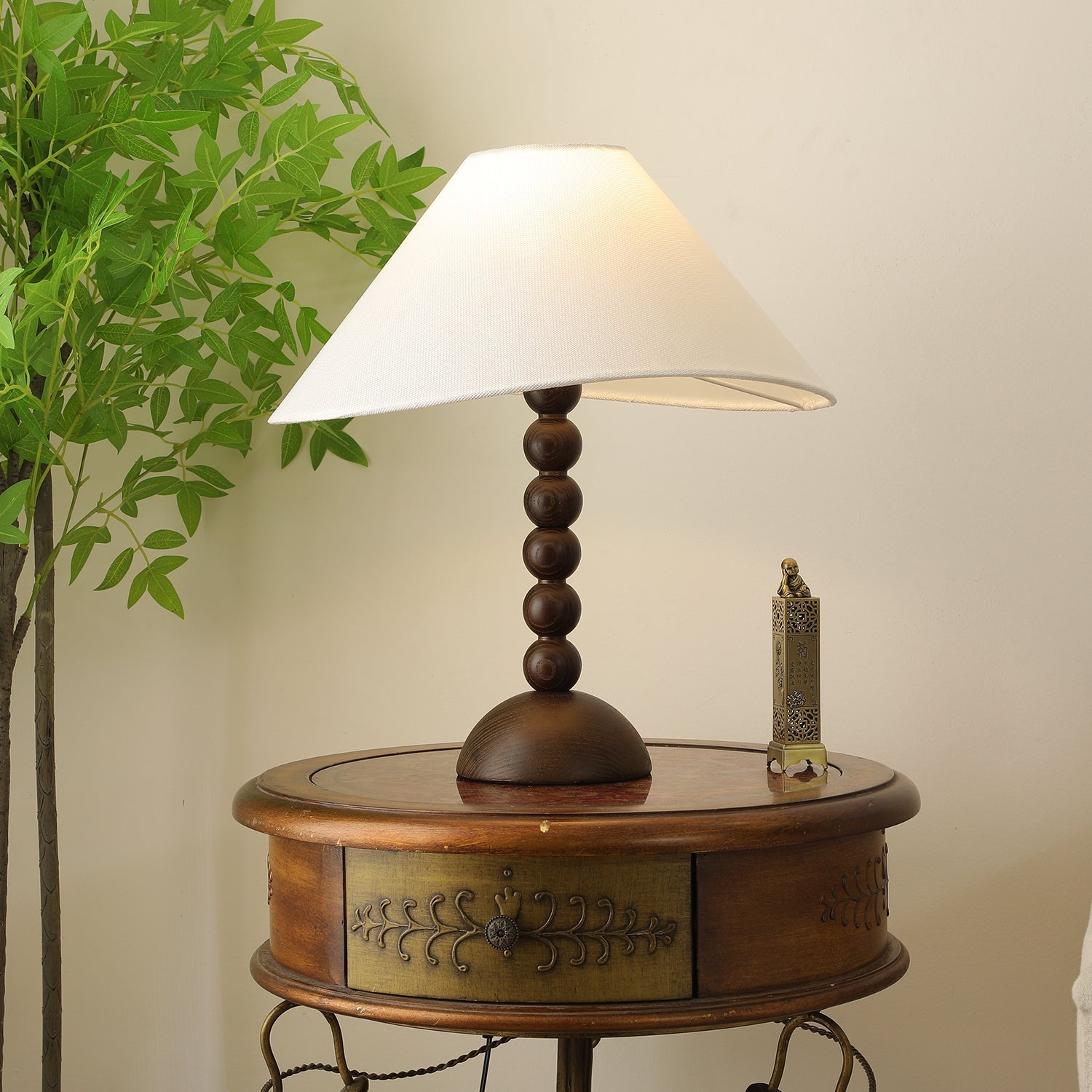 Lennox Wood & Fabric Elegant Table Lamp-Neutral Decor