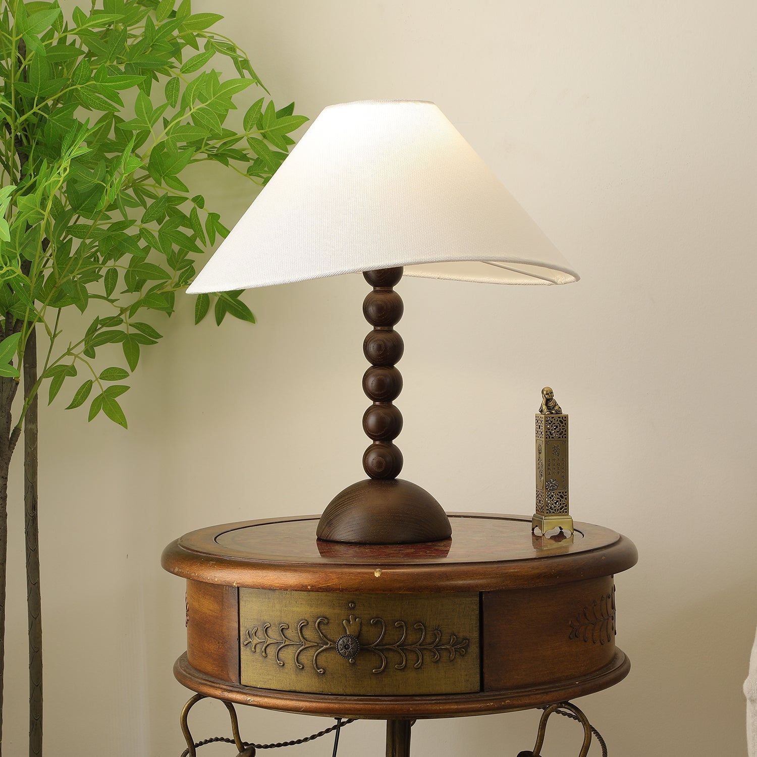 Lennox Wood & Fabric Elegant Table Lamp-Neutral Decor