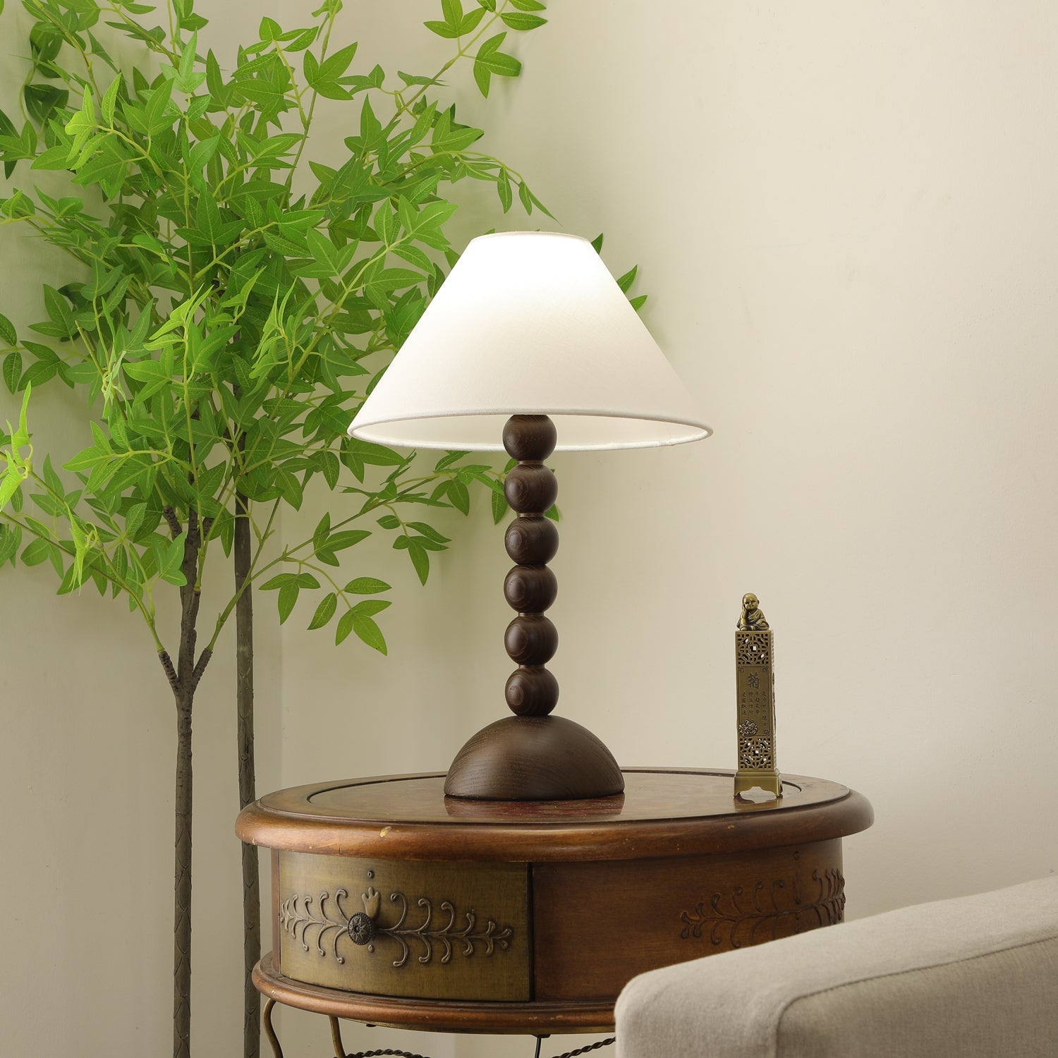Lennox Wood & Fabric Elegant Table Lamp-Neutral Decor