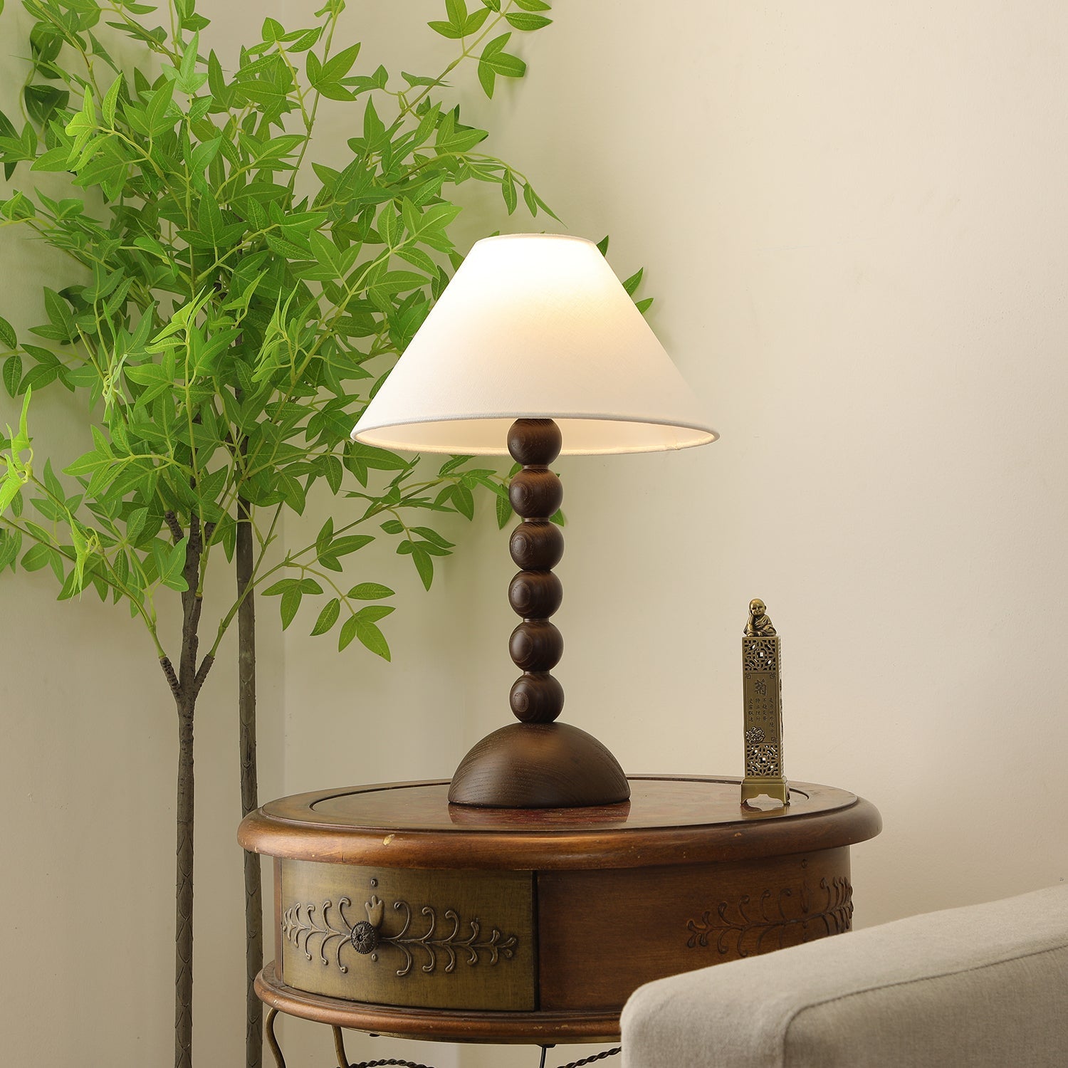 Lennox Wood & Fabric Elegant Table Lamp-Neutral Decor