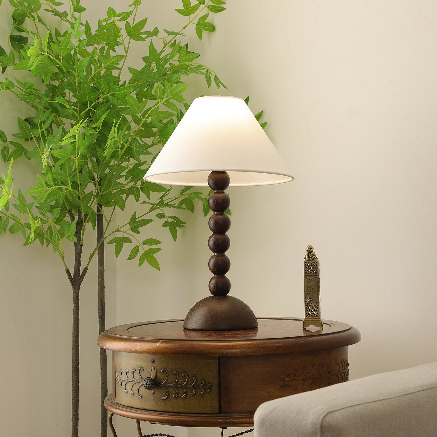 Lennox Wood & Fabric Elegant Table Lamp-Neutral Decor