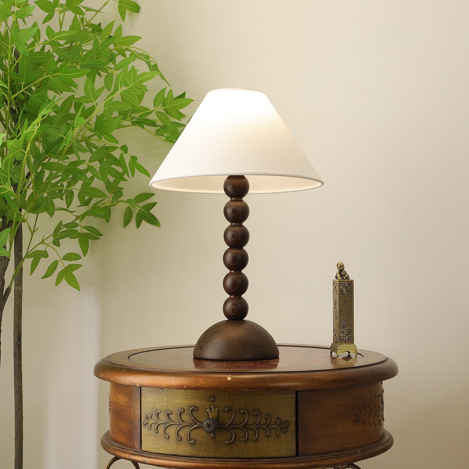 Lennox Wood & Fabric Elegant Table Lamp-Neutral Decor