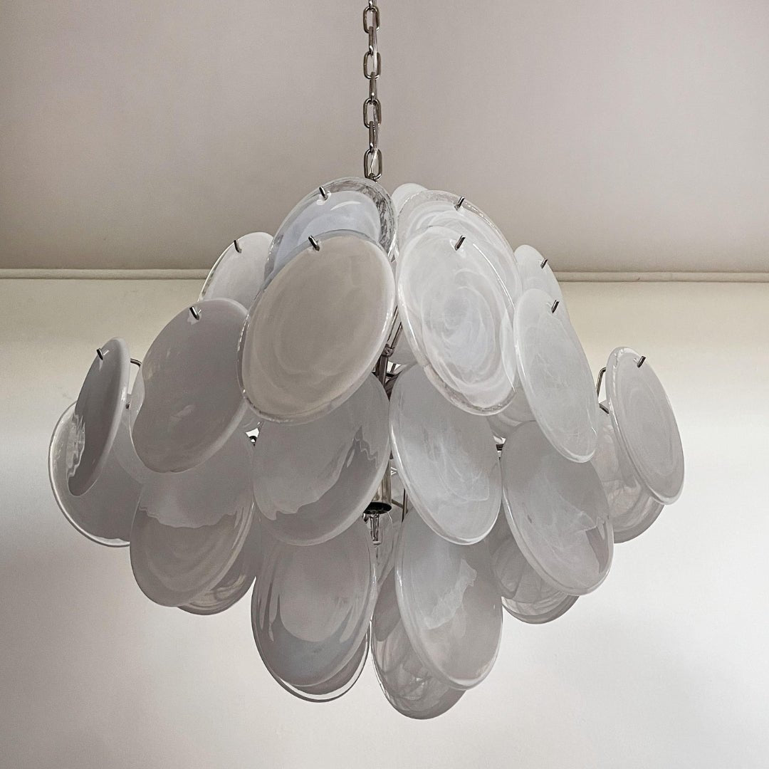 Aurora Chandelier White Murano Glass Disc Cluster-Neutral Decor
