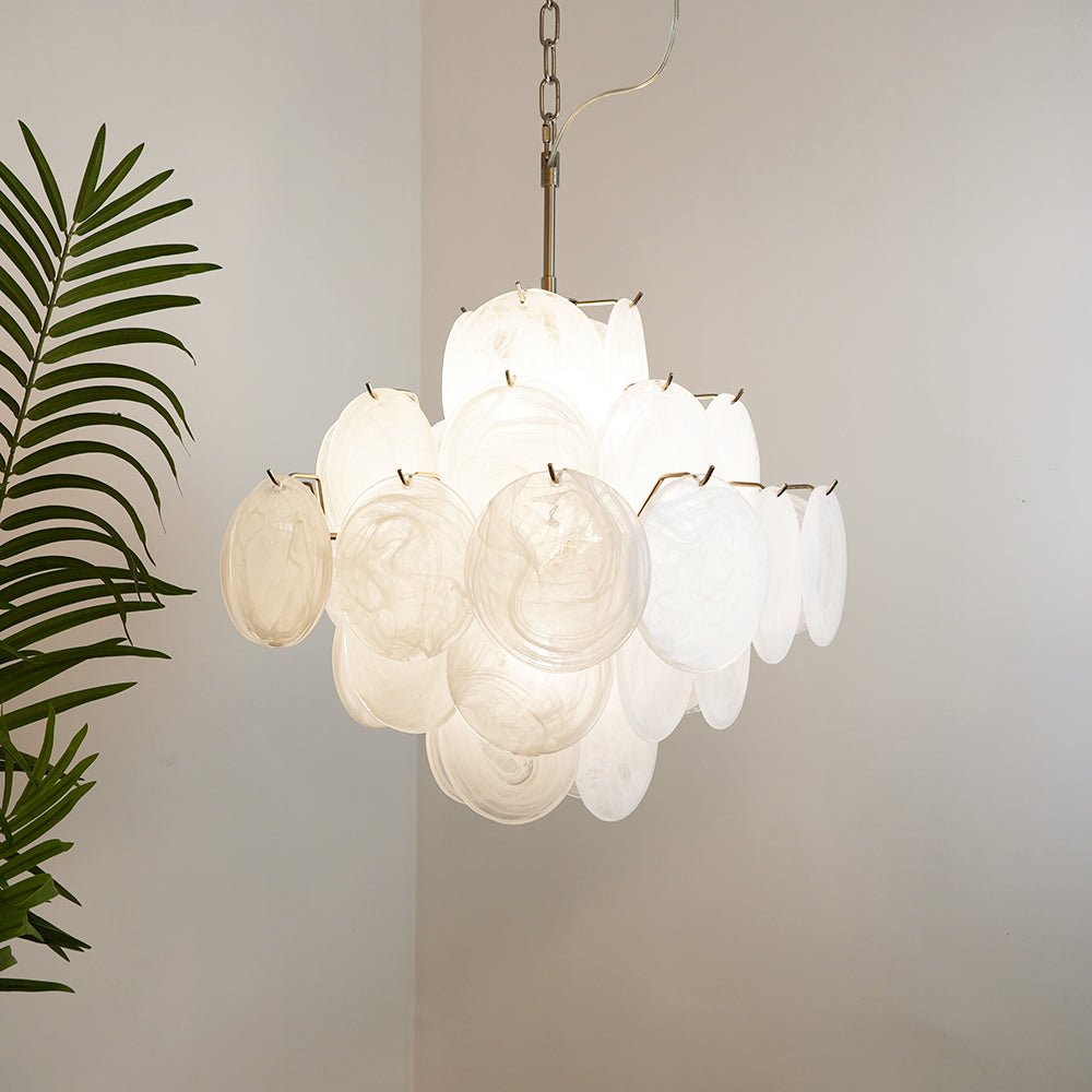Aurora Chandelier White Murano Glass Disc Cluster-Neutral Decor
