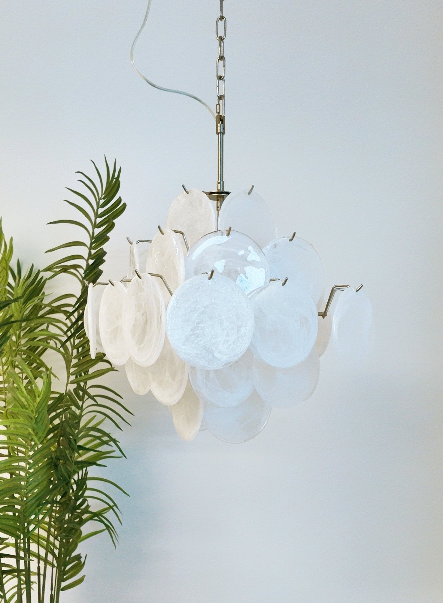 Aurora Chandelier White Murano Glass Disc Cluster-Neutral Decor