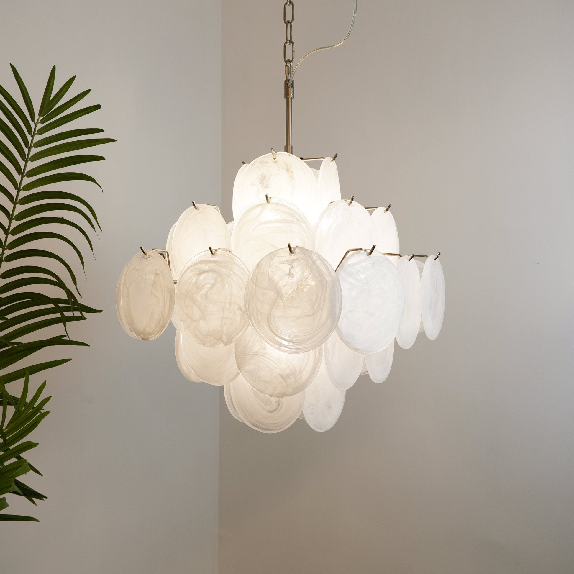 Aurora Chandelier White Murano Glass Disc Cluster-Neutral Decor