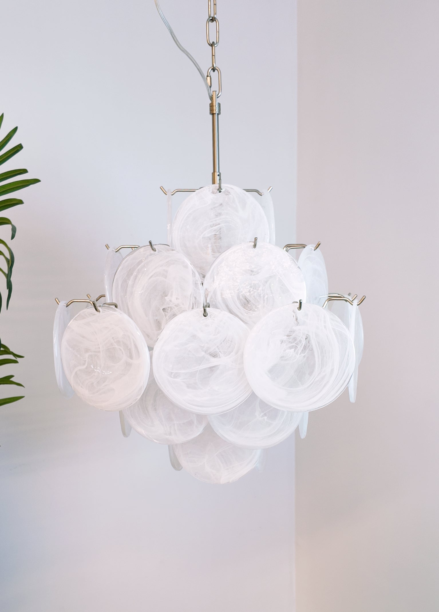 Aurora Chandelier White Murano Glass Disc Cluster-Neutral Decor