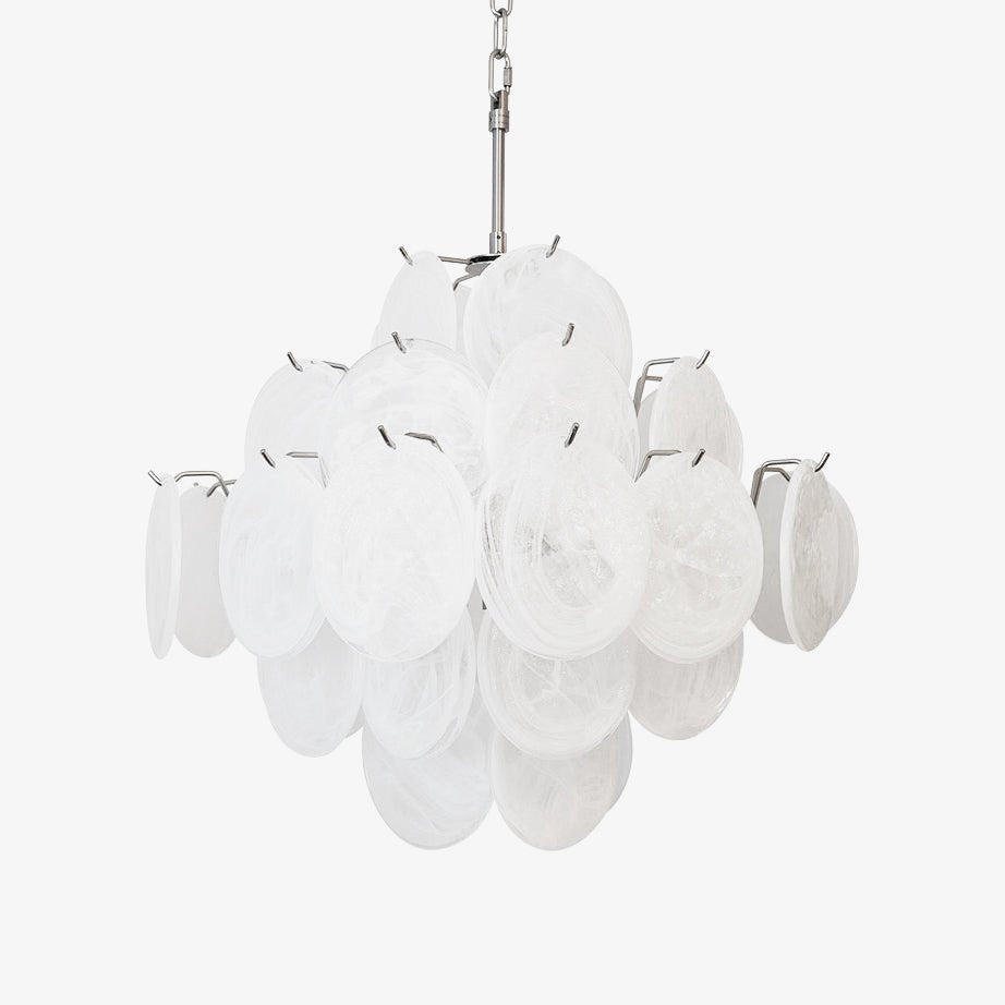 Aurora Chandelier White Murano Glass Disc Cluster-Neutral Decor