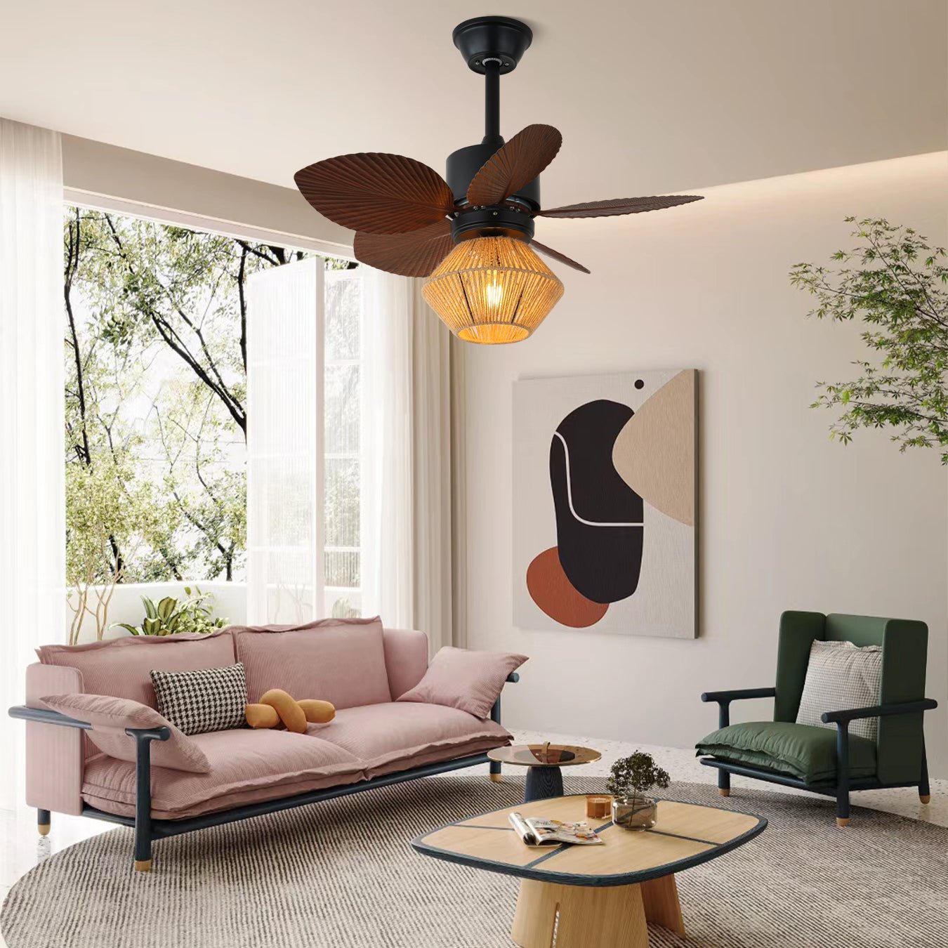 Solaya Tropical Rattan Ceiling Fan Light-Neutral Decor