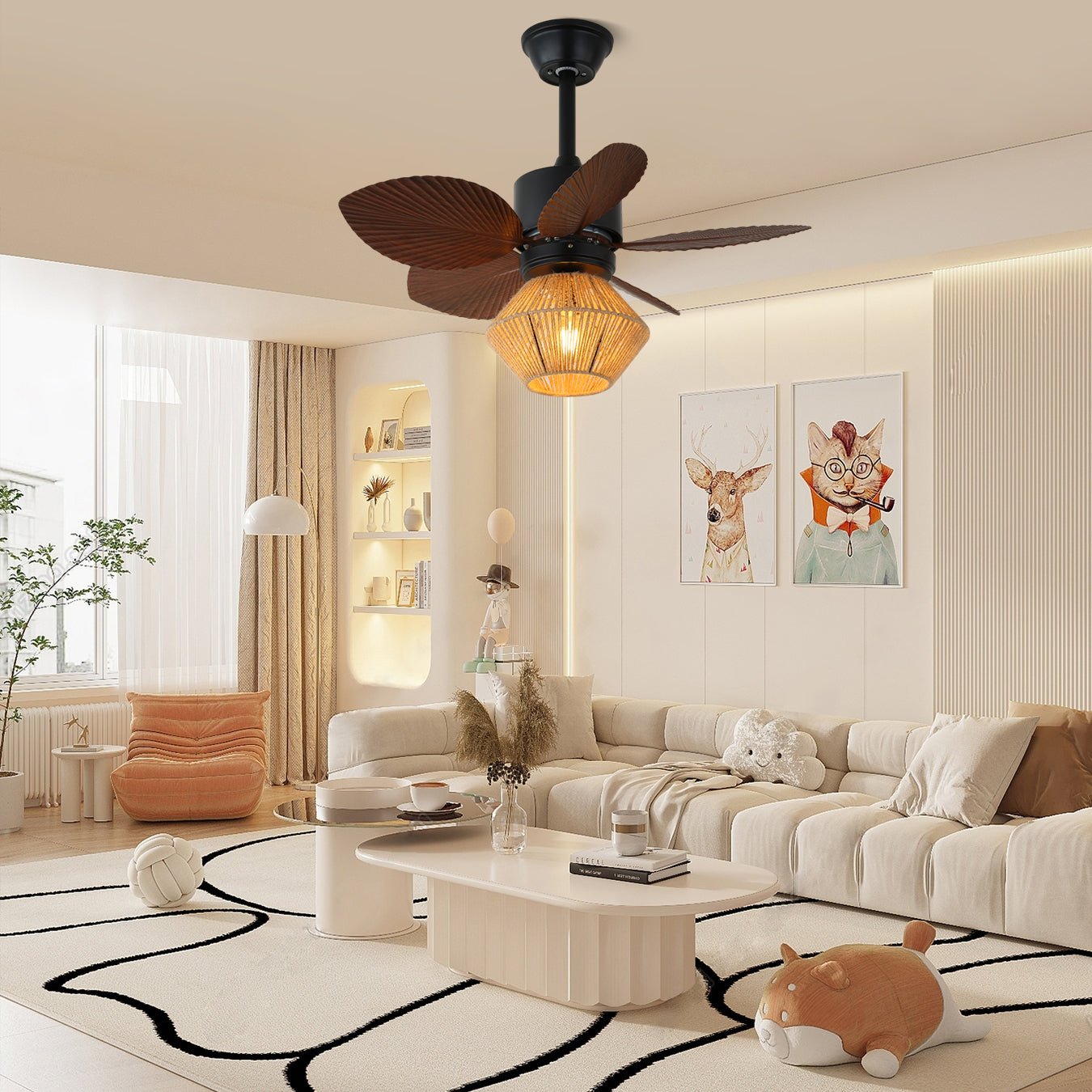 Solaya Tropical Rattan Ceiling Fan Light-Neutral Decor