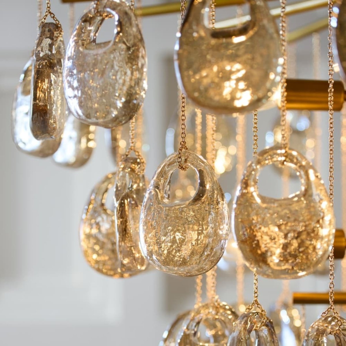 Aurora Chandelier Amber Seedy Glass Drop Antique Brass-Neutral Decor