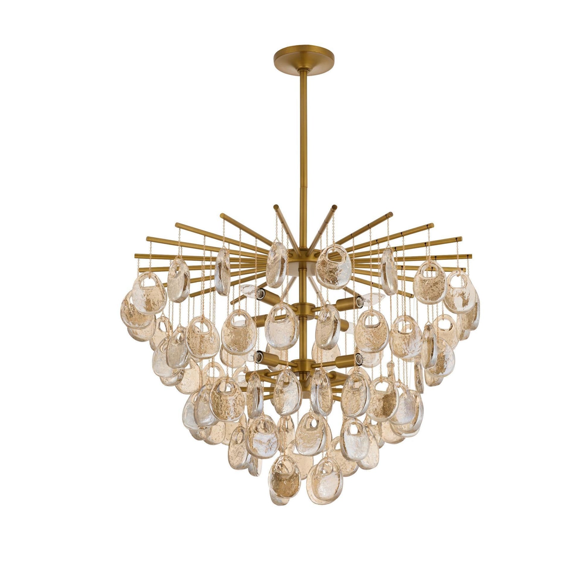 Aurora Chandelier Amber Seedy Glass Drop Antique Brass-Neutral Decor