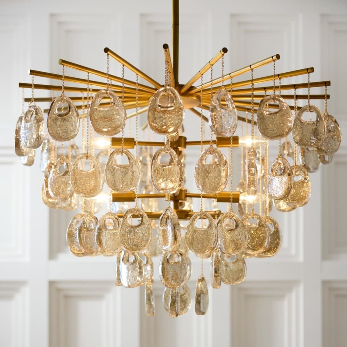 Aurora Chandelier Amber Seedy Glass Drop Antique Brass-Neutral Decor