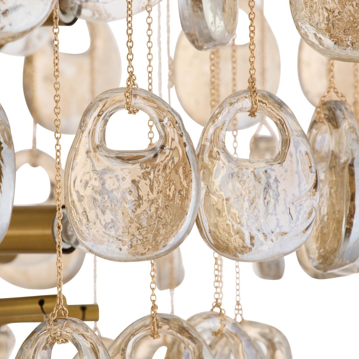 Aurora Chandelier Amber Seedy Glass Drop Antique Brass-Neutral Decor