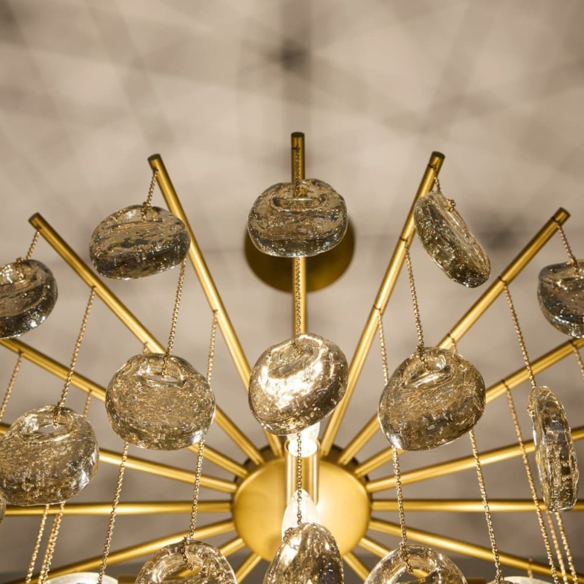 Aurora Chandelier Amber Seedy Glass Drop Antique Brass-Neutral Decor
