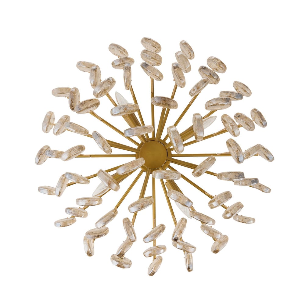 Aurora Chandelier Amber Seedy Glass Drop Antique Brass-Neutral Decor