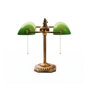 Cambridge Twin Library Table Lamp with green glass shades.