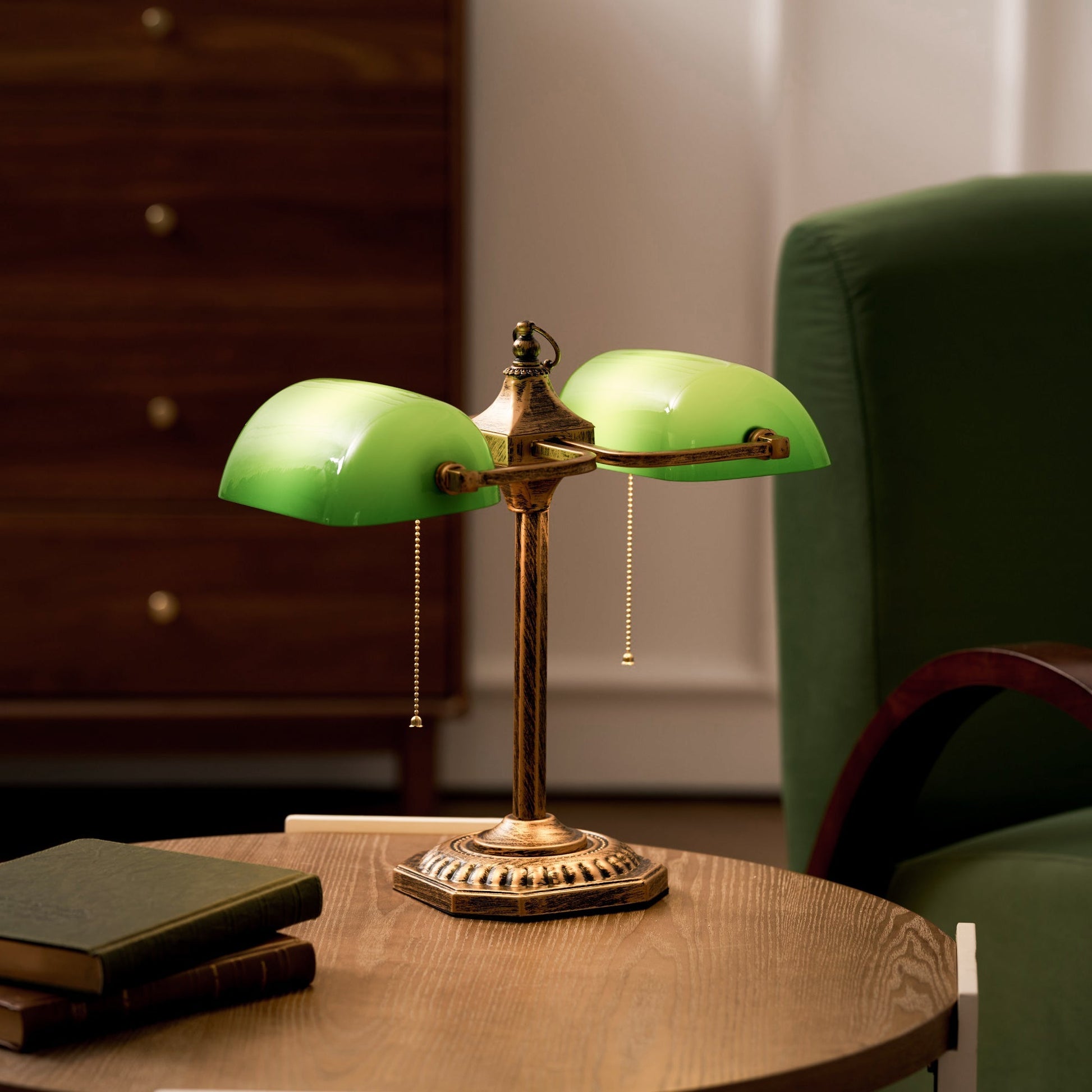 Angled view of the twin lamp heads against a plain background.