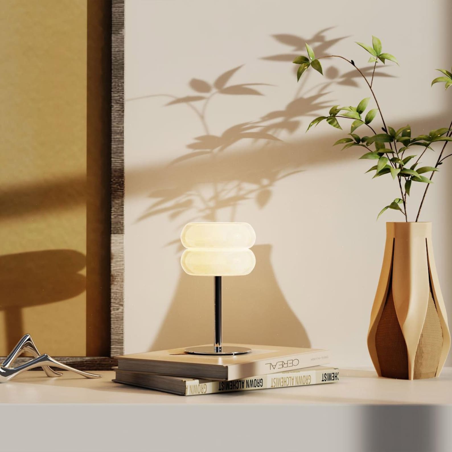 Dimensional drawing of the Alabaster Donut Table Lamp with measurements.