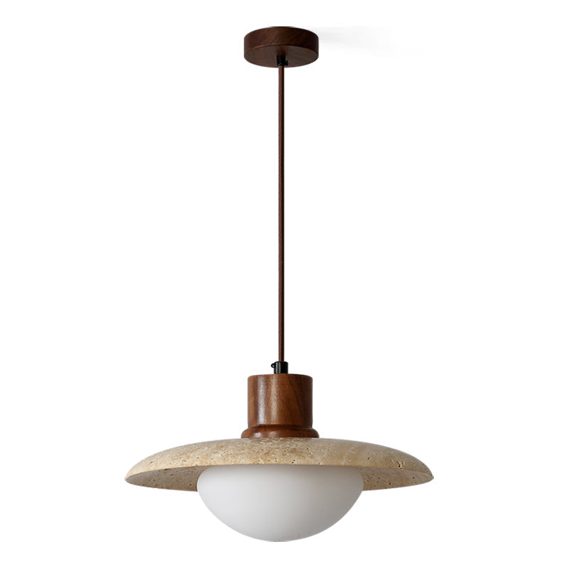 A diagram showing the dimensions of the Jadssox travertine pendant lamp: Dia 25cm x H 10cm.