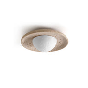 Jenny Ceiling Light in beige travertine, front view.