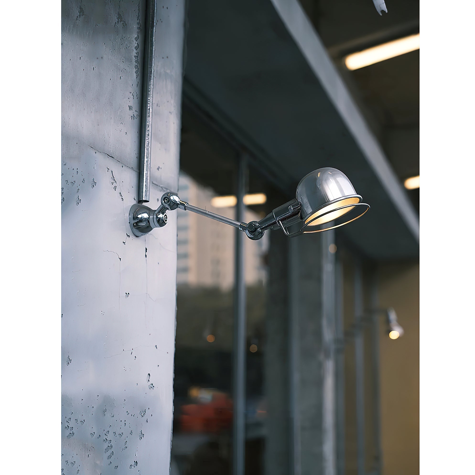 Full view of the lamp against a dark wall for contrast.