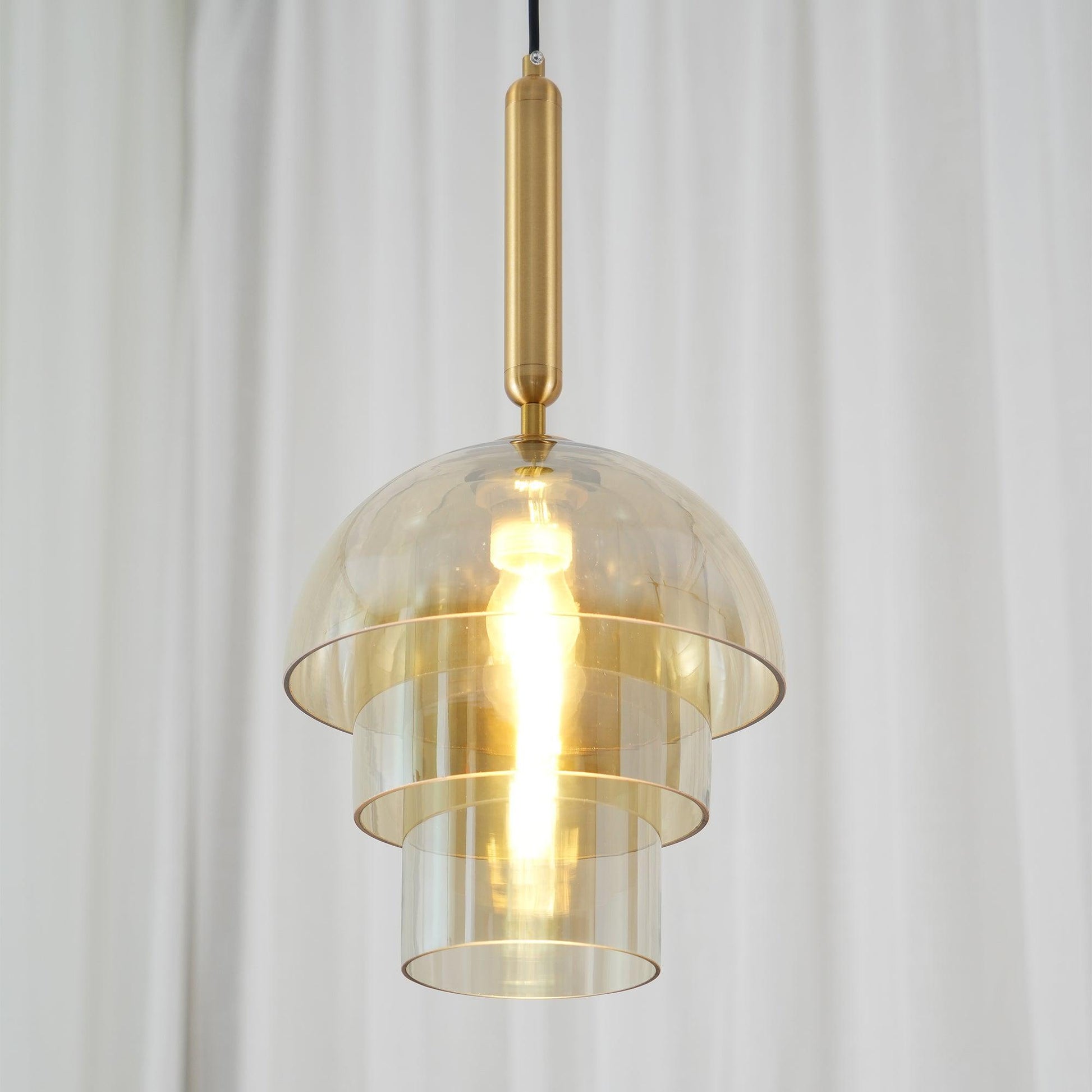 Renley Pendant Lamp Glass Cognac Dome Brass Mid Century-Neutral Decor