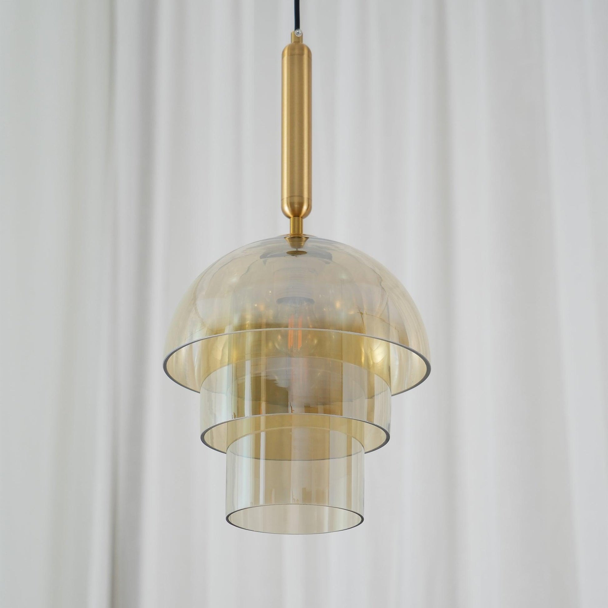 Renley Pendant Lamp Glass Cognac Dome Brass Mid Century-Neutral Decor