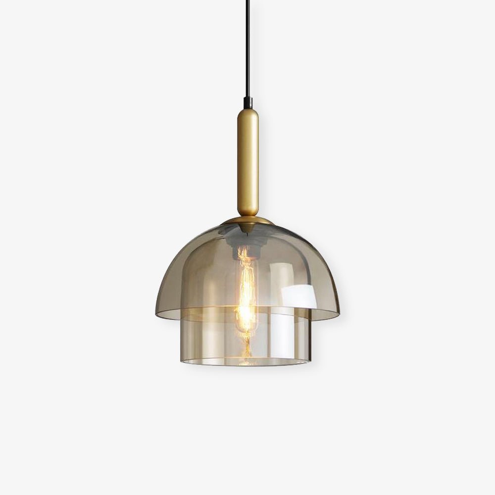 Renley Pendant Lamp Glass Cognac Dome Brass Mid Century-Neutral Decor
