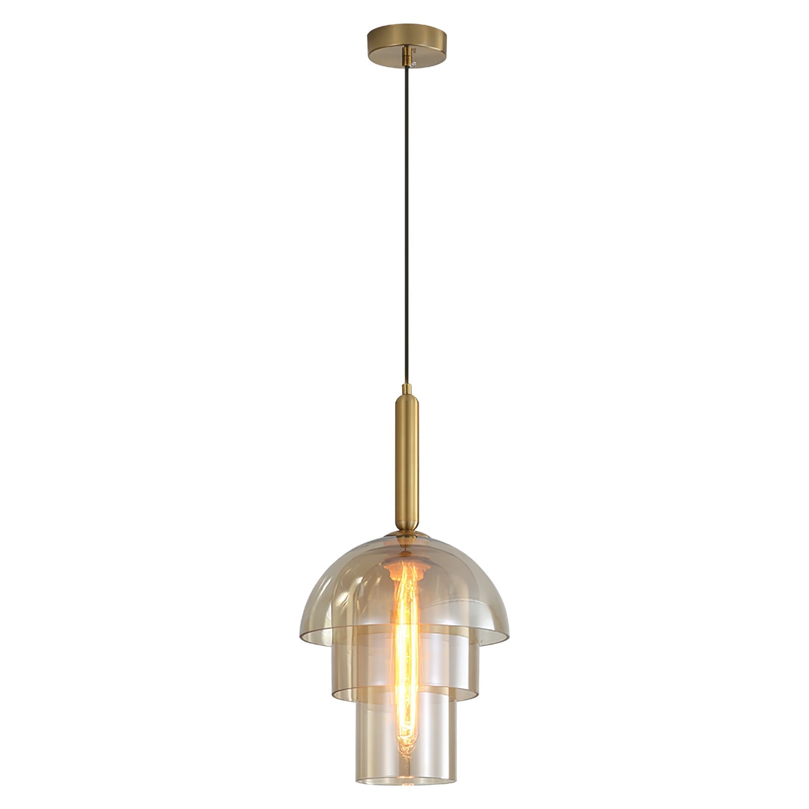 Renley Pendant Lamp Glass Cognac Dome Brass Mid Century-Neutral Decor