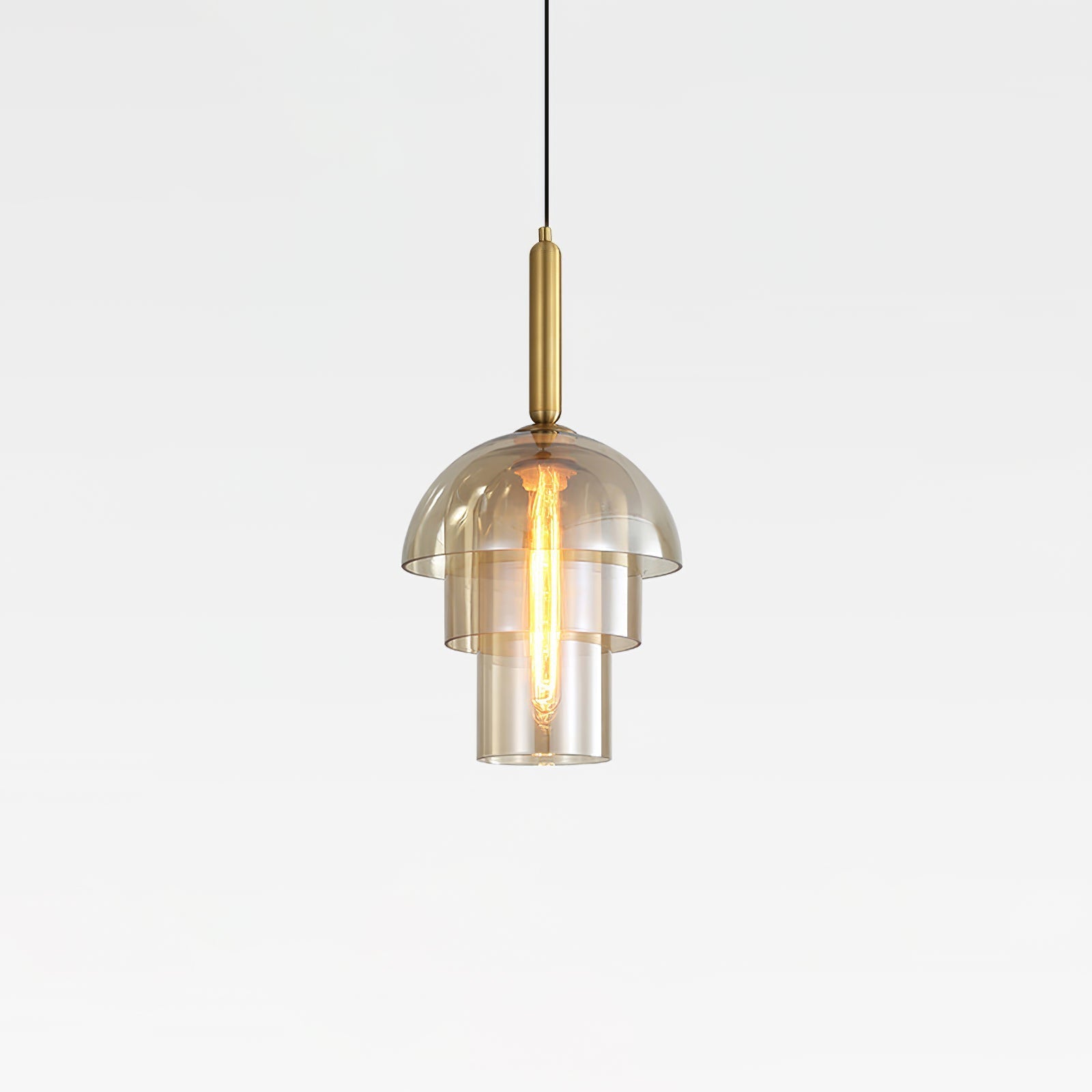Renley Pendant Lamp Glass Cognac Dome Brass Mid Century-Neutral Decor
