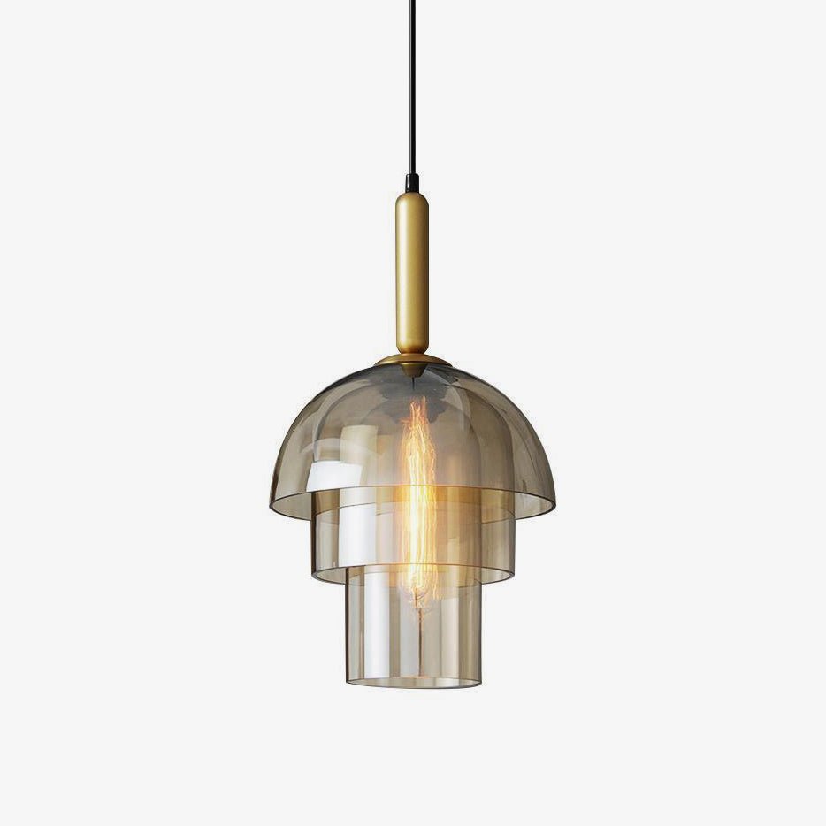 Renley Pendant Lamp Glass Cognac Dome Brass Mid Century-Neutral Decor
