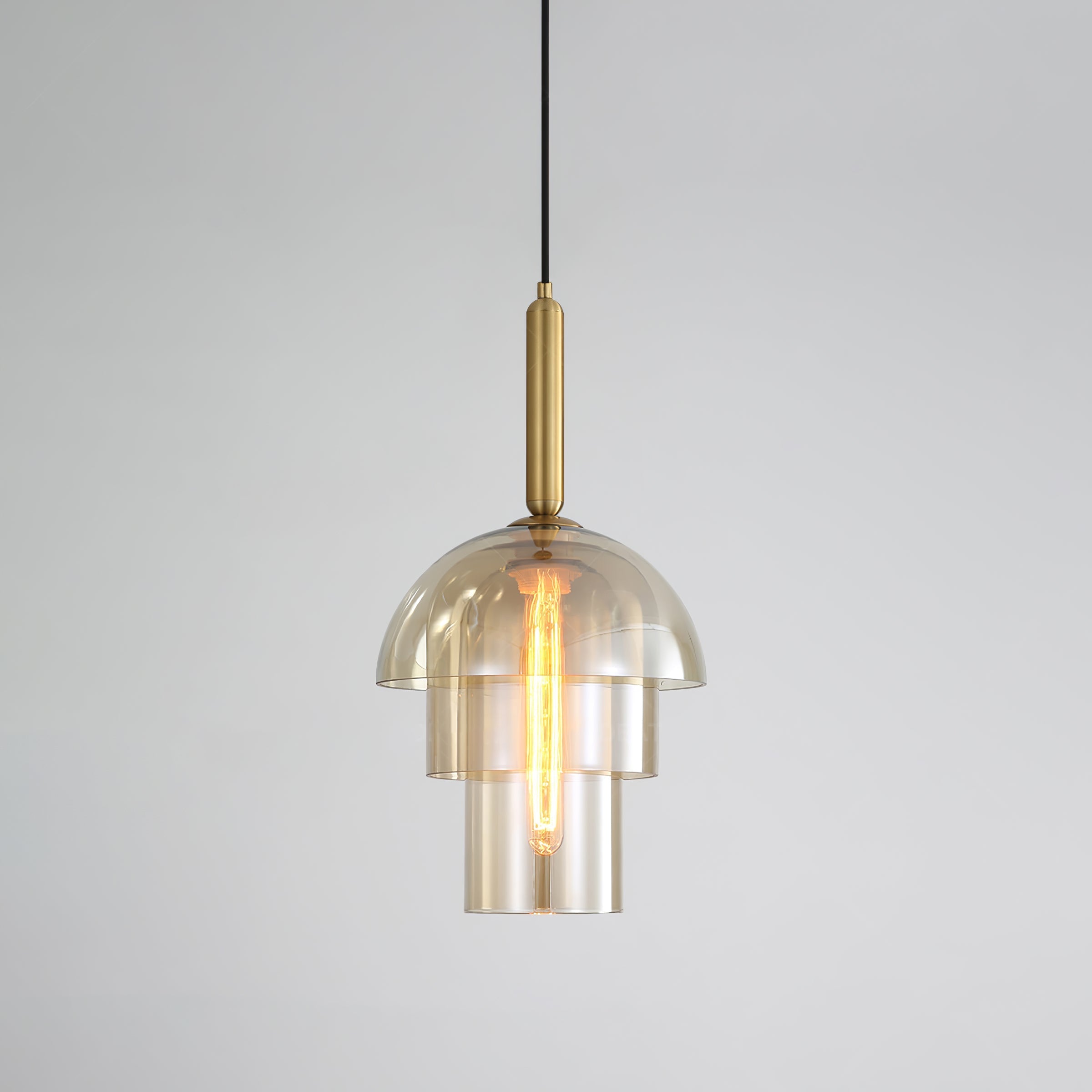 Renley Pendant Lamp Glass Cognac Dome Brass Mid Century-Neutral Decor