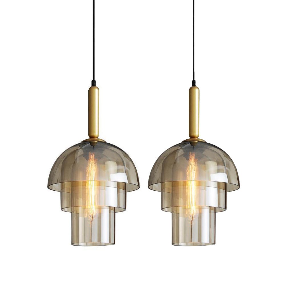 Renley Pendant Lamp Glass Cognac Dome Brass Mid Century-Neutral Decor