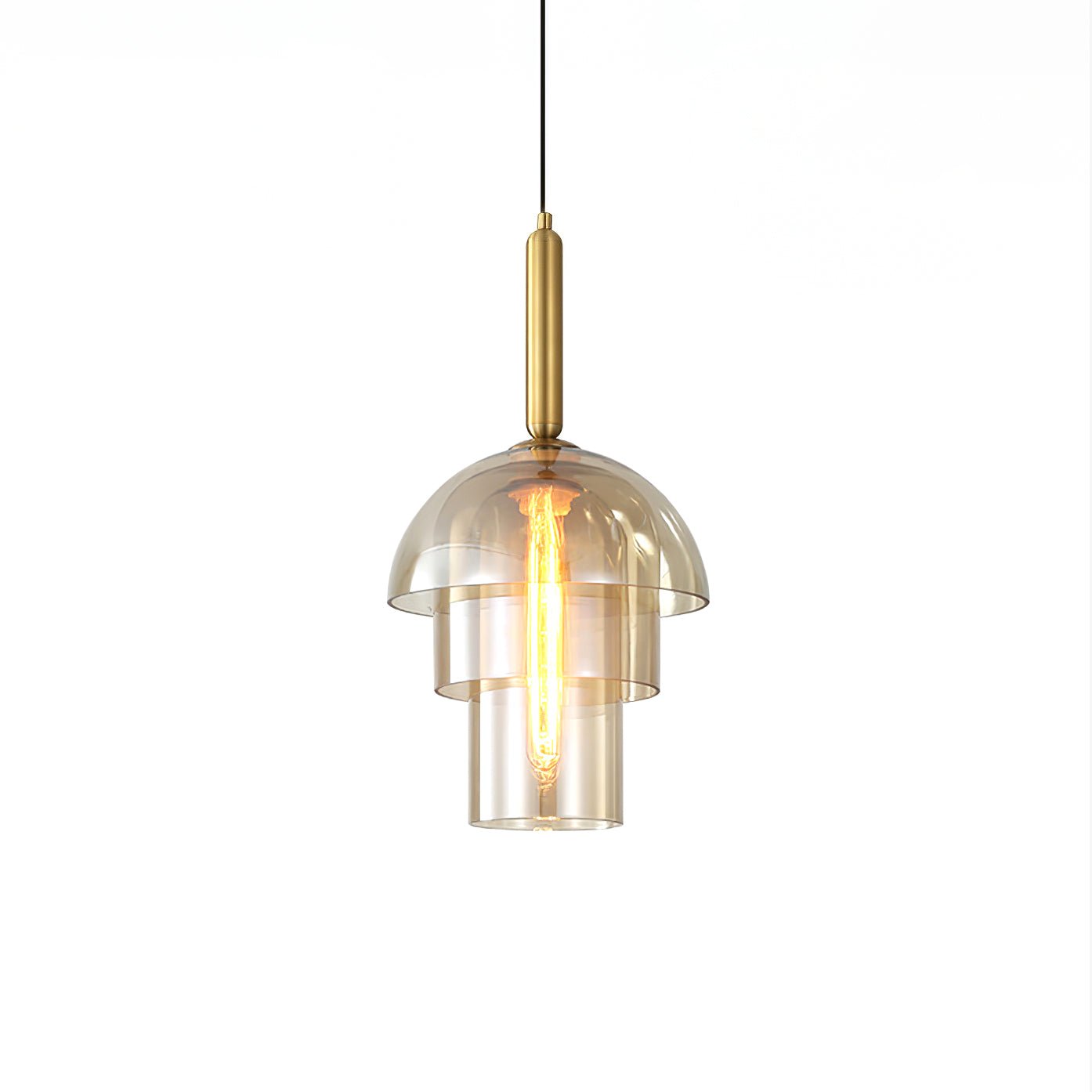 Renley Pendant Lamp Glass Cognac Dome Brass Mid Century-Neutral Decor