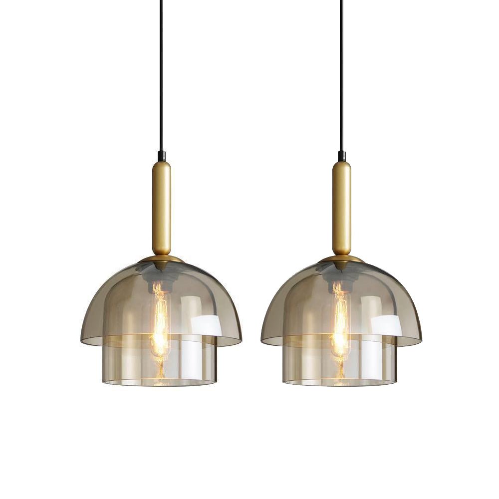 Renley Pendant Lamp Glass Cognac Dome Brass Mid Century-Neutral Decor