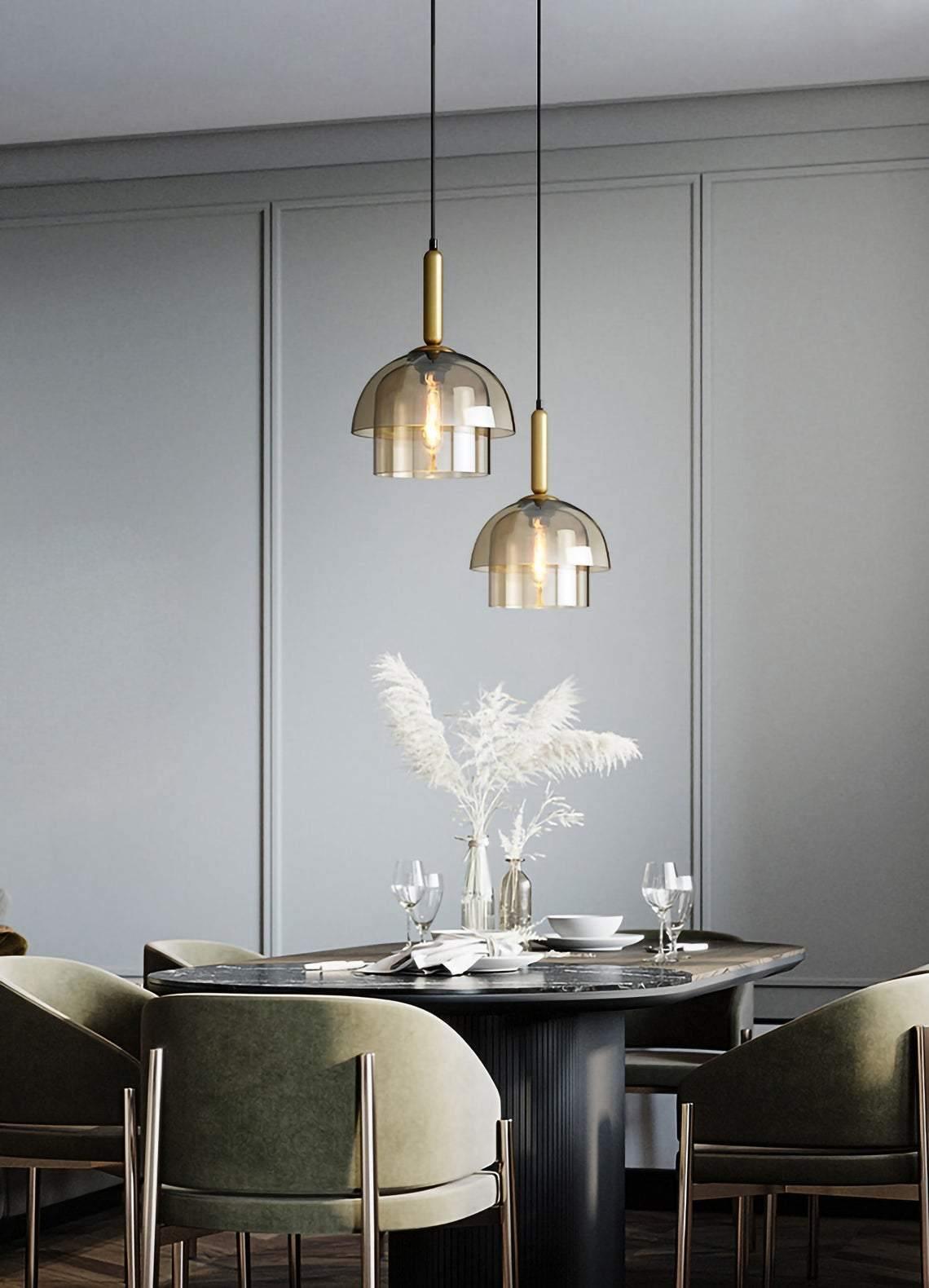 Renley Pendant Lamp Glass Cognac Dome Brass Mid Century-Neutral Decor