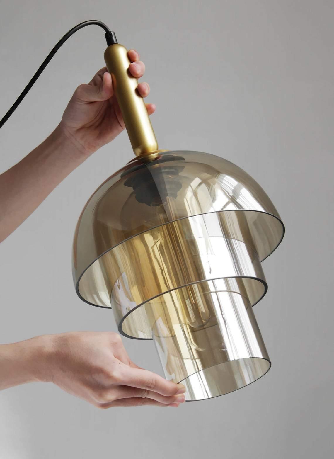Renley Pendant Lamp Glass Cognac Dome Brass Mid Century-Neutral Decor