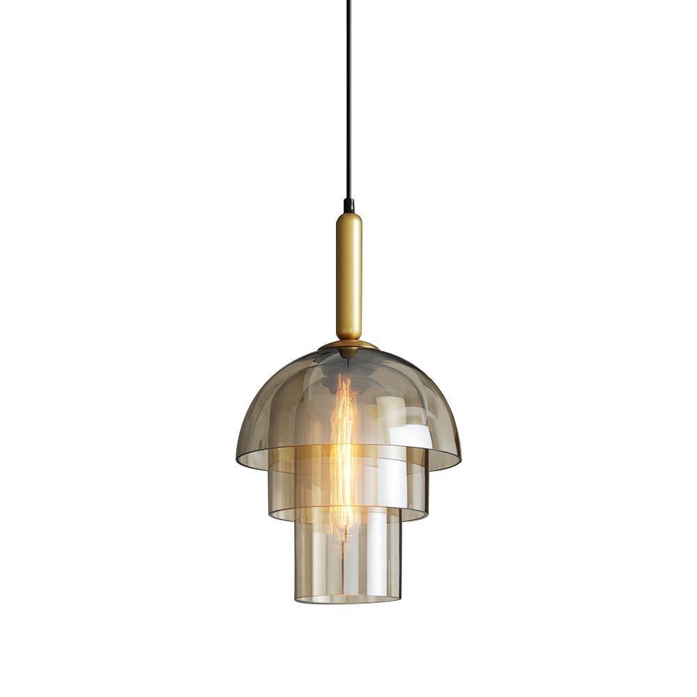 Renley Pendant Lamp Glass Cognac Dome Brass Mid Century-Neutral Decor