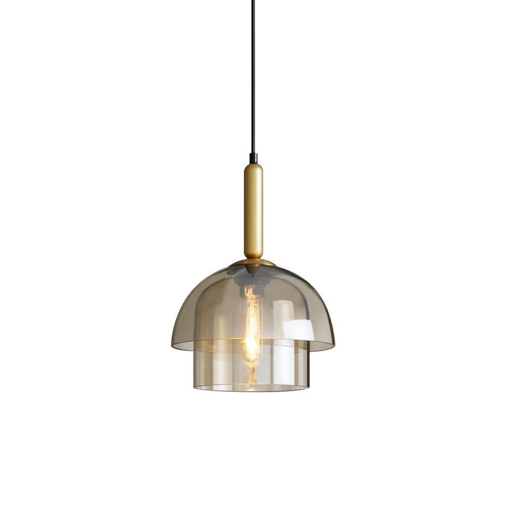 Renley Pendant Lamp Glass Cognac Dome Brass Mid Century-Neutral Decor