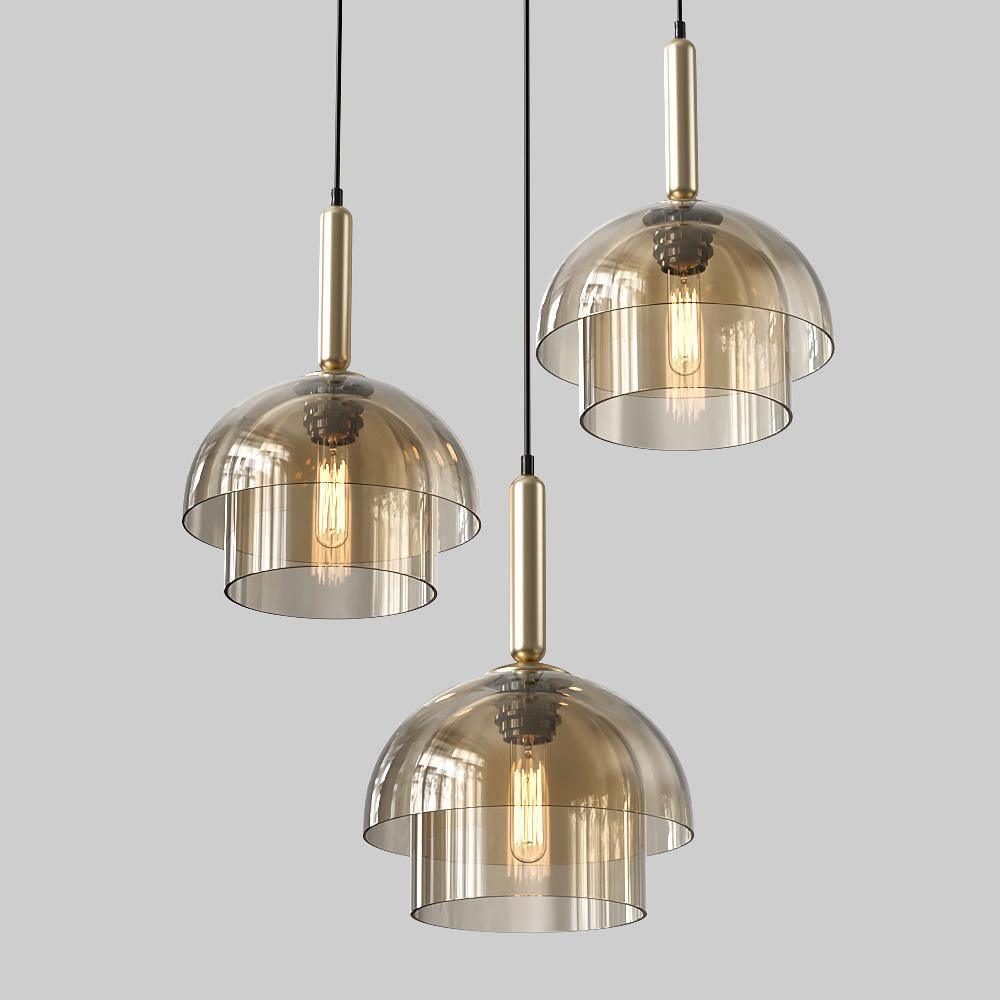 Renley Pendant Lamp Glass Cognac Dome Brass Mid Century-Neutral Decor