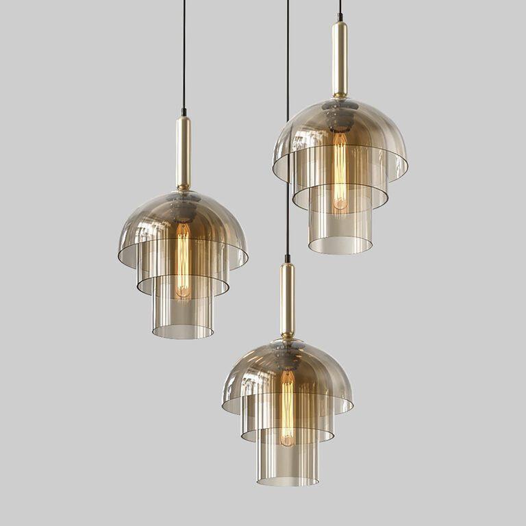 Renley Pendant Lamp Glass Cognac Dome Brass Mid Century-Neutral Decor