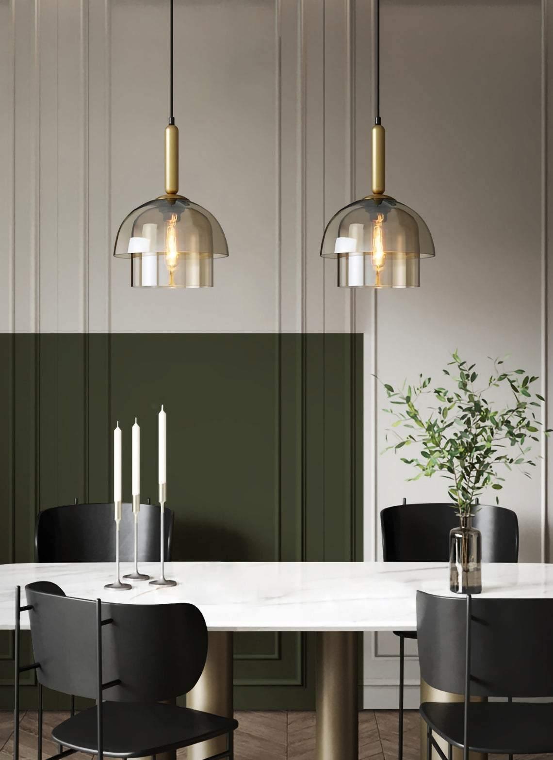 Renley Pendant Lamp Glass Cognac Dome Brass Mid Century-Neutral Decor