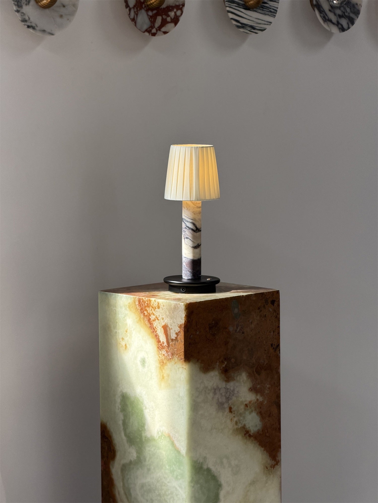 Detail of the black fabric lampshade.