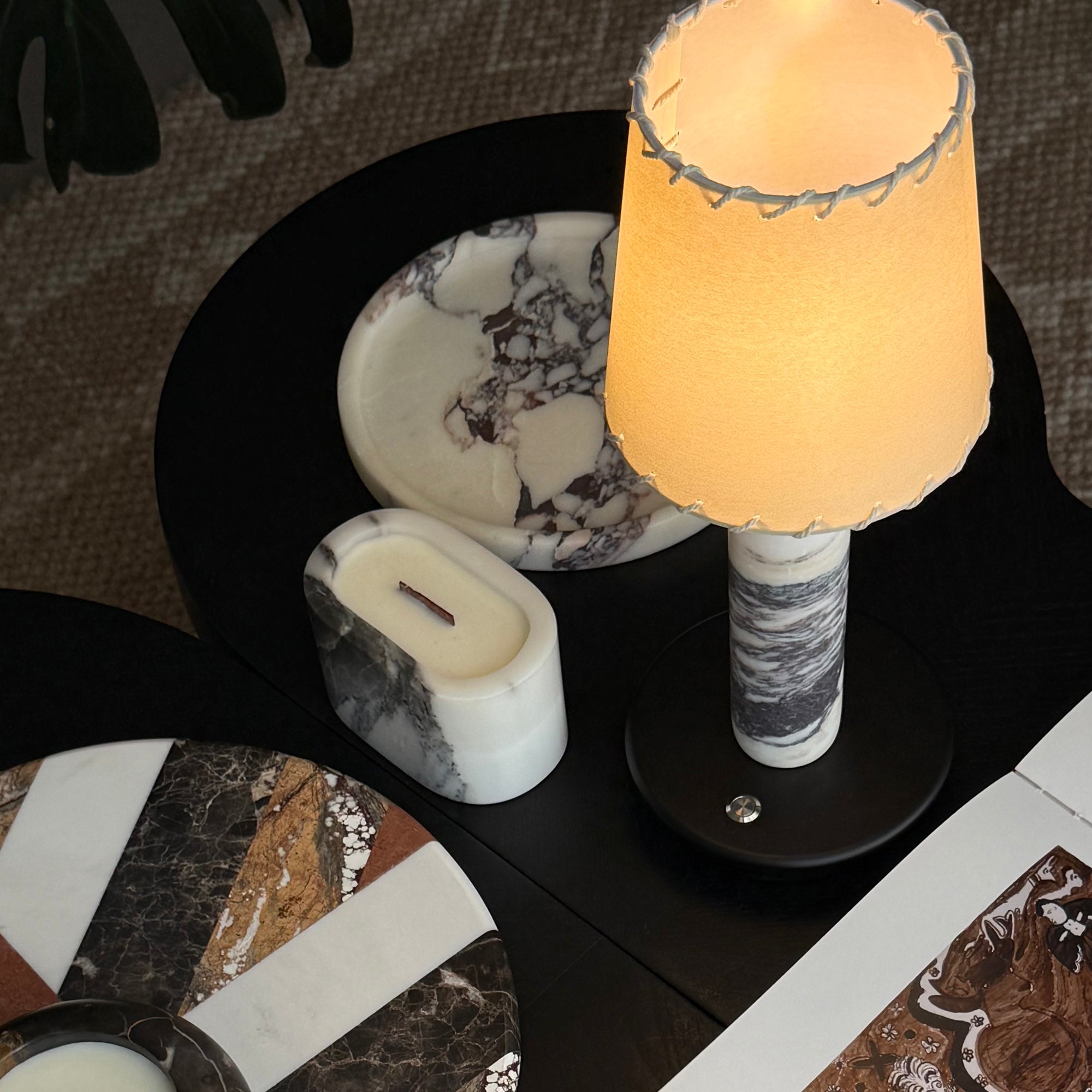 Side profile of the Jorgen Table Lamp showing its elegant silhouette.