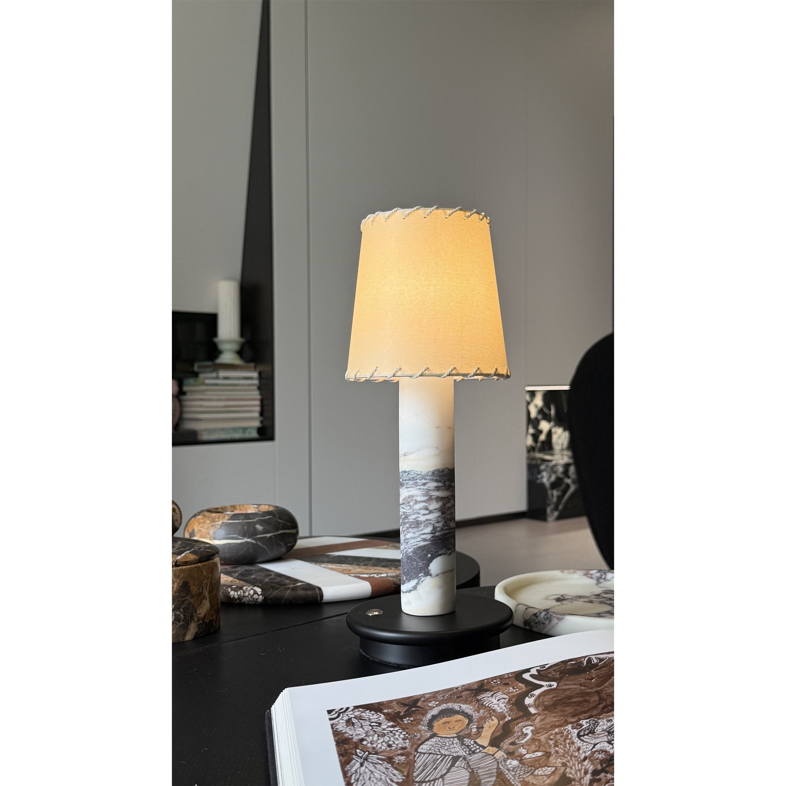 Detail shot of the fabric lampshade on the Jorgen Table Lamp.