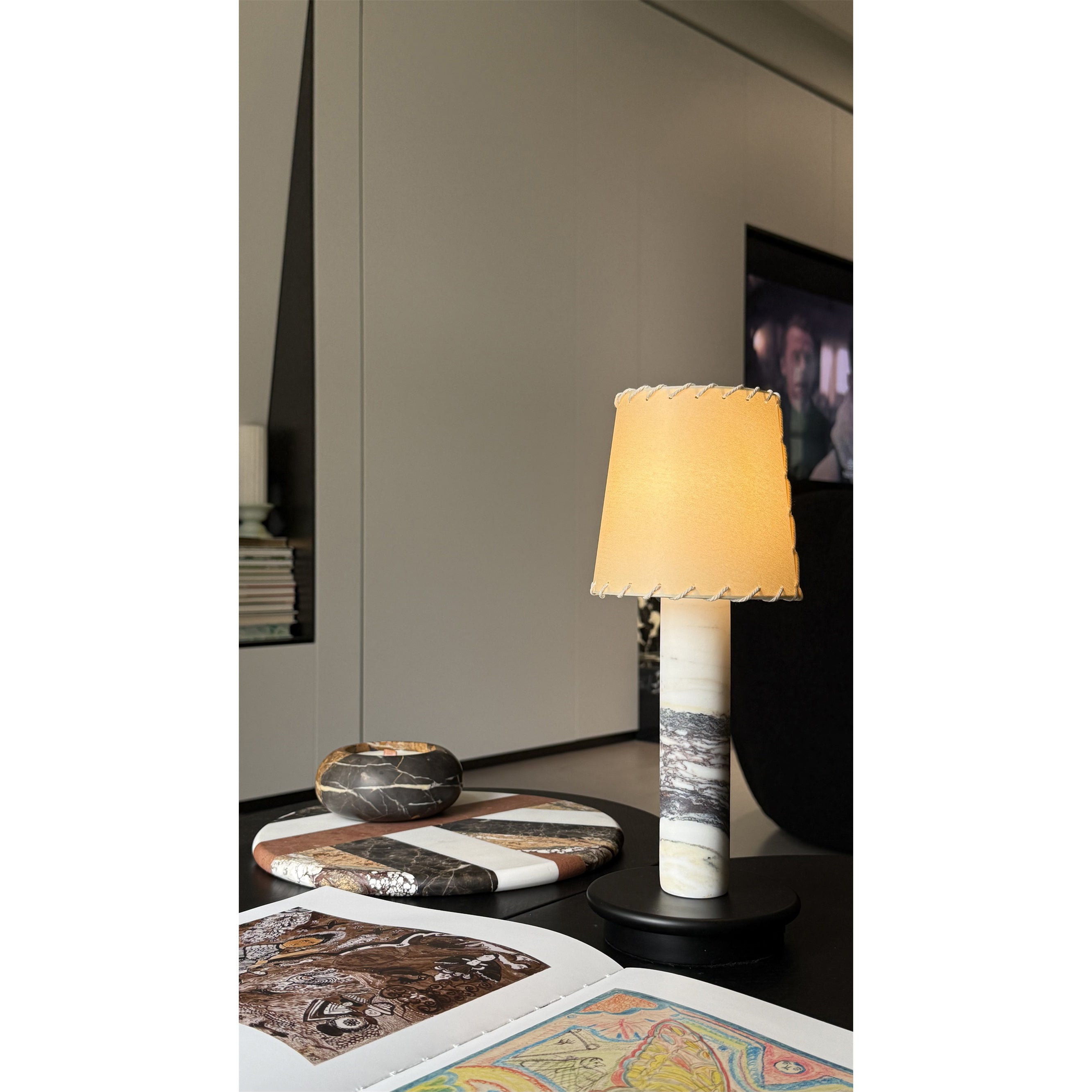 The metal base of the Jorgen Table Lamp featuring the USB charging port.