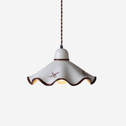 Pendant Lamp Ceramic Wavy Shade Rustic Brown Trim Retro Farmhouse