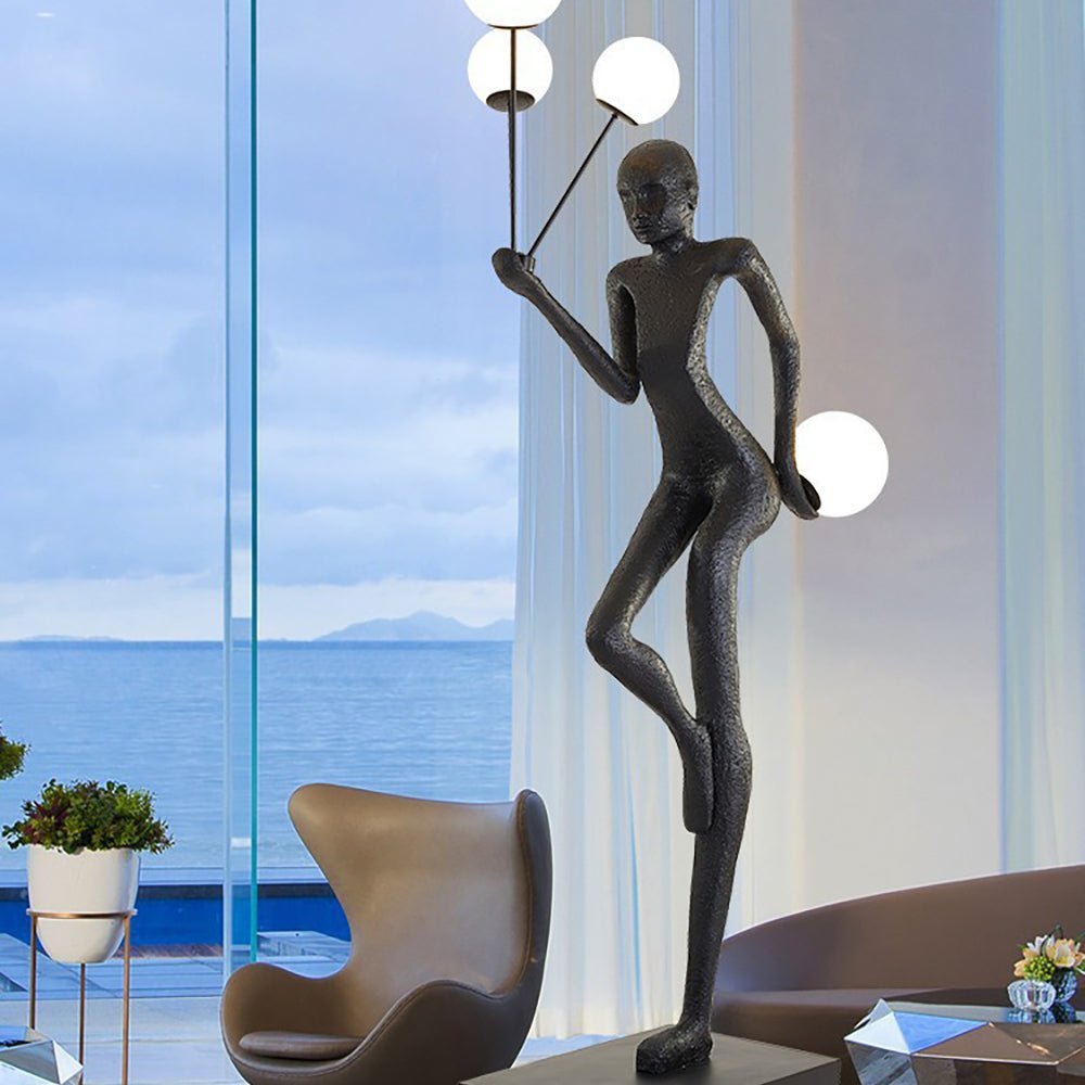 Jovian Juggler Black Sculptural Floor Lamp-Neutral Decor